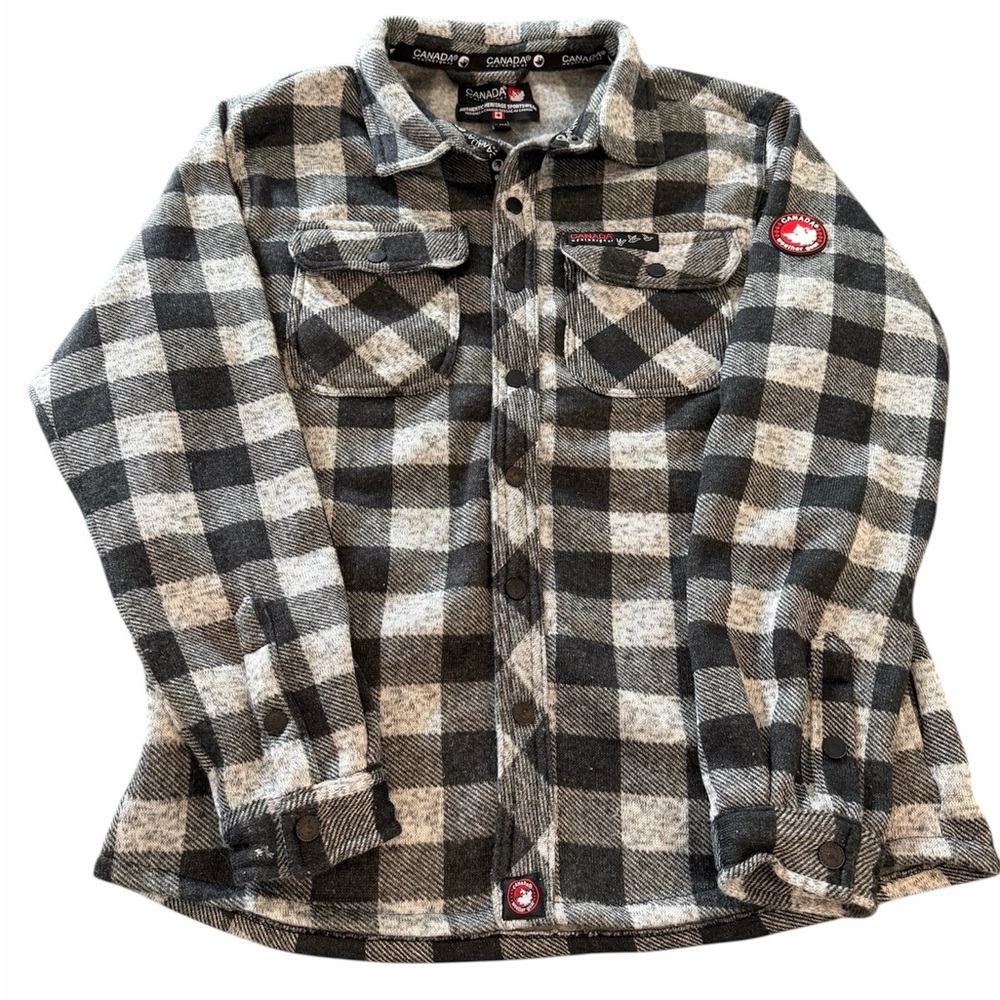 Canada Weather Gear Flannel Jacket Shacket Size XL Black Gray Buffalo Plaid EUC